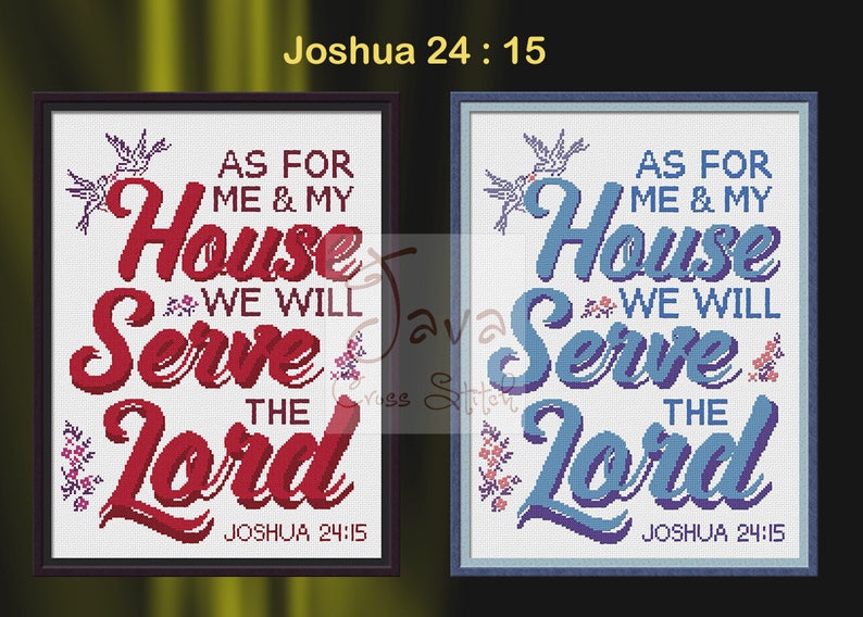 Bible Verse Joshua 24: 15 Instant Download PDF Modern Cross Stitch Pattern image 2