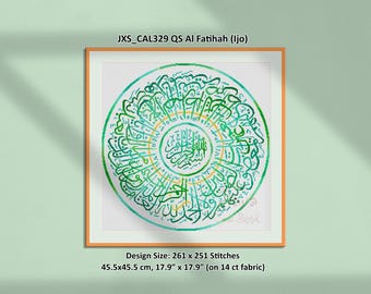 Calligraphy Quran Surah Al Fatihah (Ijo/Green) Instant Download PDF Islamic Arabic Cross Stitch Charts