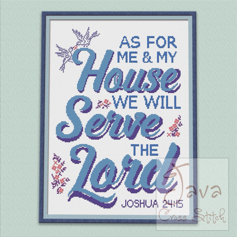 Bible Verse Joshua 24: 15 Instant Download PDF Modern Cross Stitch Pattern image 3