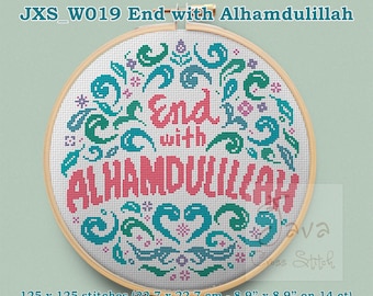 Decoración islámica bohemia TERMINA CON ALHAMDULILLAH (colores pastel) - Gráficos de punto de cruz de descarga instantánea