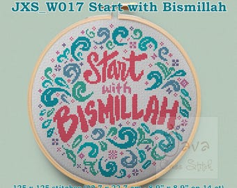 イスラム風ボヘミアン装飾 ビスミッラー（パステルカラー）から始める - クロスステッチチャートをすぐにダウンロード