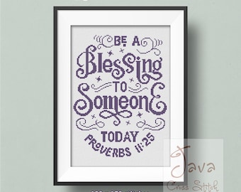 Versículo bíblico cristiano para punto de cruz Proverbios 11:25 Descarga instantánea en PDF Patrón de punto de cruz monocromo