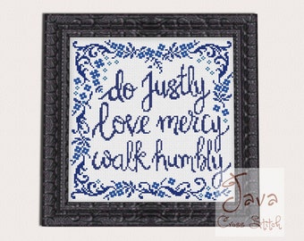 Micah 6: 8 Christian Cross Stitch Bible quote Instant Download PDF Cross Stitch Pattern