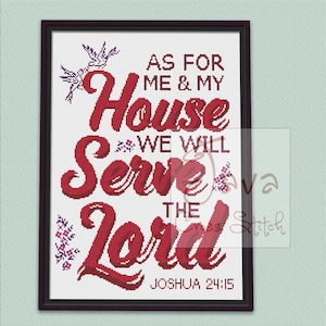 Bible Verse Joshua 24: 15 Instant Download PDF Modern Cross Stitch Pattern image 1