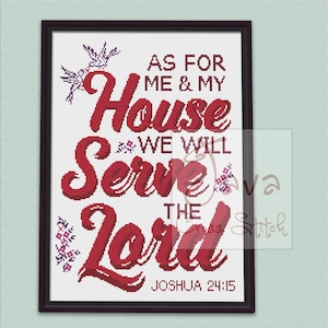 Bible Verse Joshua 24: 15 Christian Cross Stitch Biblical Instant Download PDF Modern Cross Stitch Pattern