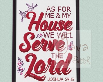 Versículo bíblico Josué 24:15 Patrón de punto de cruz cristiano bíblico Descarga instantánea en PDF Patrón de punto de cruz moderno