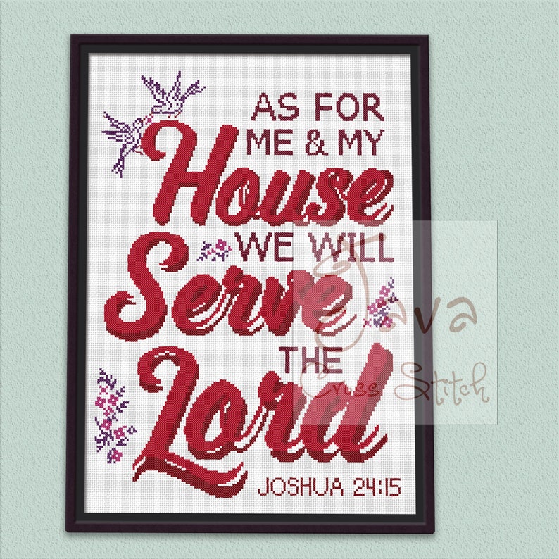 Bible Verse Joshua 24: 15 Instant Download PDF Modern Cross Stitch Pattern image 1