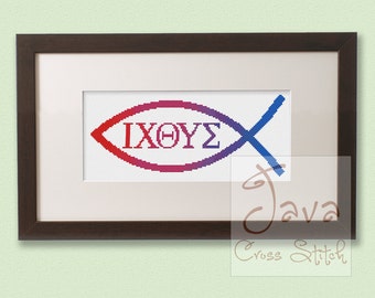 Ichthys ΙΧΘΥΣ Christian Fish Instant Download PDF Cross Stitch Pattern