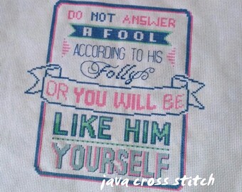 Bible Verse Proverbs 26: 4 Instant Download PDF Cross Stitch Pattern