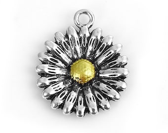 4 Antique Silver Sunflower Charms 24mm Flower Charms Daisy Pendants Summer