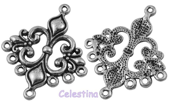 Ornate LF CF NF 5 x Silver Tone Fleur De Lys Chandelier Charms 36mm TS379