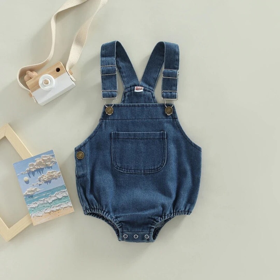 Denim Overalls Button Closure Etsy