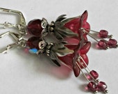BERRY BLISS Fuchsia Lucite Lily Flower Earrings, Victorian, Bridesmaids, Mothers Day Gift, Czech Glass Earrings, Handmade, Ravengirl