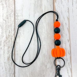 Halloween Pumpkin Teacher Lanyard: Silicone Beads, Fall Colors