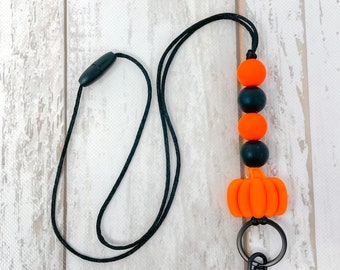 Halloween Pumpkin Teacher Lanyard: Silicone Beads, Fall Colors
