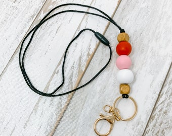 Valentine's Wooden Bead Teacher Lanyard: ID Badge & Key Holder