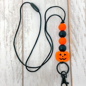 Halloween Pumpkin Teacher Lanyard: Silicone Beads, Fall Colors