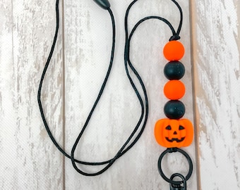 Halloween Pumpkin Teacher Lanyard: Silicone Beads, Fall Colors
