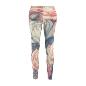 Leggings, Sweet French Roses Design, Matching Tank Top Available, Women&#39;s Floral Activewear, Yoga Pants, Workout Leggings, Fitness Tights,