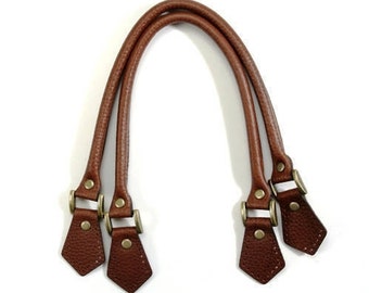 18.2" byhands Embossed 100% Genuine Leather Purse Handles/Bag Strap with Bronze Style Ring (22-4701-E)