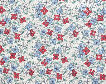 Feedsack Style Fabric - Byhands Iris Feedsack Color Printed Fabric - Blue Red (FL04-014)