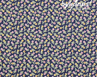 Feedsack Style Fabric - Byhands Tulip Feedsack Color Printed Fabric - Navy (FL04-012)