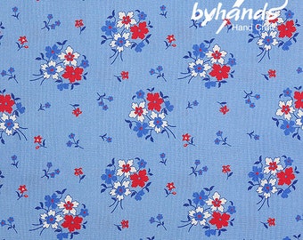 Feedsack Style Fabric - Byhands Wild Flower Feedsack Color Printed Fabric - Blue (FL04-009)