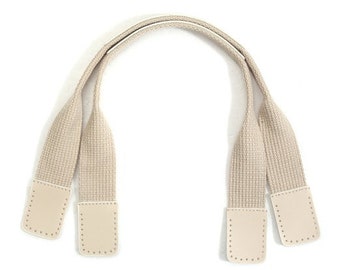 17.7" byhands Webbing Purse Handles, Tote Bag Strap with Leather Tab, Beige (24-4503)