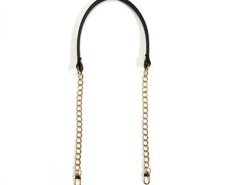 30" byhands Genuine Leather Shoulder Bag Strap with Gold Style Metal Chain (40-8301)
