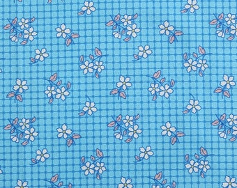 Feedsack Style Fabric - Byhands Checkered Flower Feedsack Color Printed Fabric - Blue (FS-01)