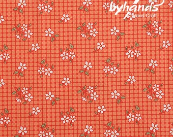 Feedsack Style Fabric - Byhands Checkered Flower Feedsack Color Printed Fabric - Orange (FS-01)