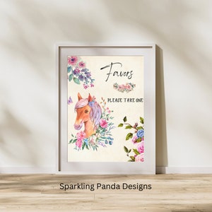 Floral Fairytale Horse Birthday Favors Sign 8x10