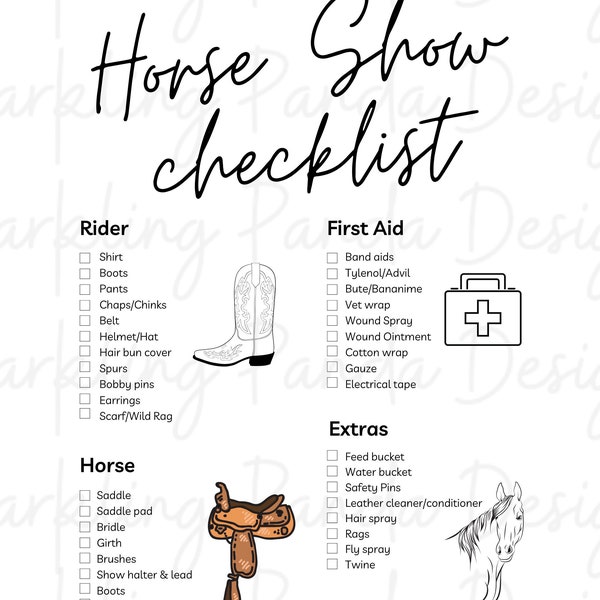 Horse Show Checklist Pdf Etsy