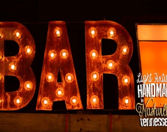 Marquee letter. Marquee sign. Lighted Metal MARQUEE SIGN Marquee Light Marquee Letter Fixture: "BAR" beer sign 14" h