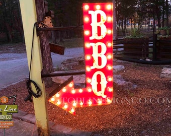 Custom Signs, Neon Signs, neon, Custom BBQ Vintage Marquee Arrow, Arrow Marquee SIGN, Business sign, venue sign, BBQ Sign