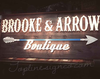 Custom Marquee Sign, custom signs, Business sign, venue sign, Marquee lighted letters & Wood background Marquee Sign