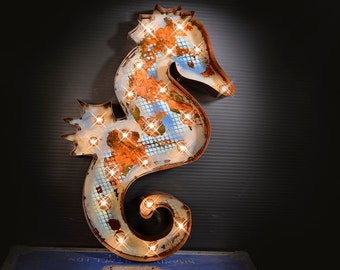 Marquee Seahorse in Ocean Blue Finish, Marquee sign, marquee letter, Lighted Metal MARQUEE SIGN, Marquee Light: SEAHORSE