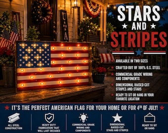 Bulb Lit American Flag Marquee Sign, Commercial Grade Metal Art