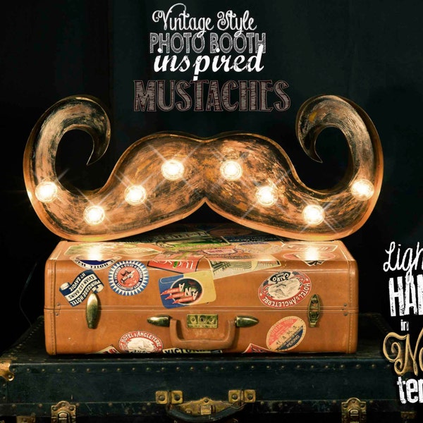Marquee Letter, Mustache MARQUEE SIGN, Marquee Light Fixture: Channeled Vintage Style, Photo Booth Inspired, Mustaches "Handlebar"