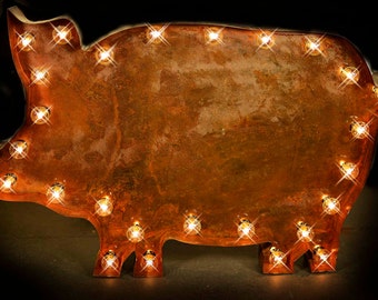 Marquee Pig Sign, Marquee Light Marquee Letter Fixture: Marquee Lighted Metal Pig