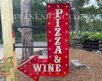 PIZZA & WINE Arrow, Custom Signs, Neon Signs, Arrow Marquee Sign, Business sign, venue sign, PIZZA Sign