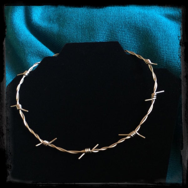Heavy Gauge Barbed Wire Choker Necklace - life sized