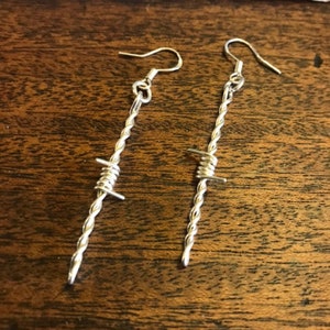 Sterling silver barbed wire earrings 2 1/2 inch