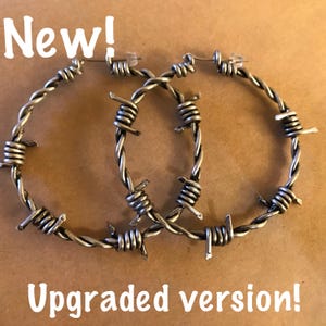 Large Weightless Barbed Wire Hoop Earrings 2 1/4 inch Silver Colored Aluminum