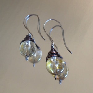 New &quot;Sun Drops&quot; - Light Yellow Glass Droplet Earrings with Copper