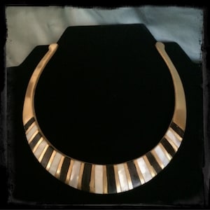 Small Vintage Black and White Cuff/Bib Necklace - Brass, Onyx & Shell Inlay