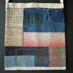 tote bag with indigo and handwoven patches image 2