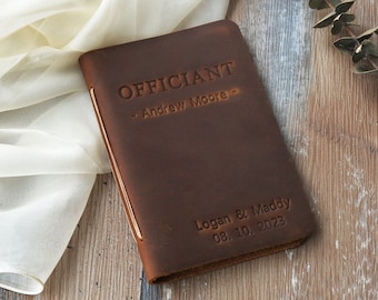 Personalized Officiant Notebook, Custom Luxury Leather Cover Note Book for Speech Sermon Toast, Wedding Day Pastor Host Gifts