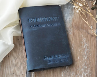 Personalized Officiant Notebook, Custom Luxury Leather Cover Note Book for Speech Sermon Toast, Wedding Day Pastor Host Gifts