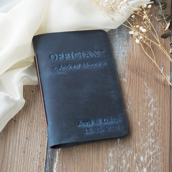 Personalized Officiant Notebook, Custom Luxury Leather Cover Note Book for Speech Sermon Toast, Wedding Day Pastor Host Gifts